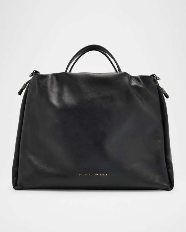 Large Puffy Leather Top-Handle Bag